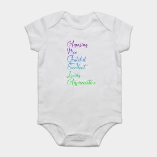 Gifts for ANGELA ~ Amazing, Nice, Grateful, Excellent... [ND#4C1V1] Baby Bodysuit